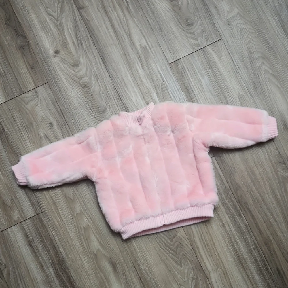 Old Navy VINTAGE Fall 2001 Toddler 2T Pink Soft Fur Zip-Up Jacket Ribbed Cuff